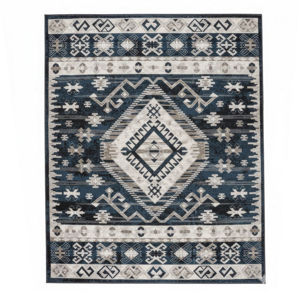 Jena 8x10 Extra Large Area Rug | Persian Geometric Design | Black Blue
