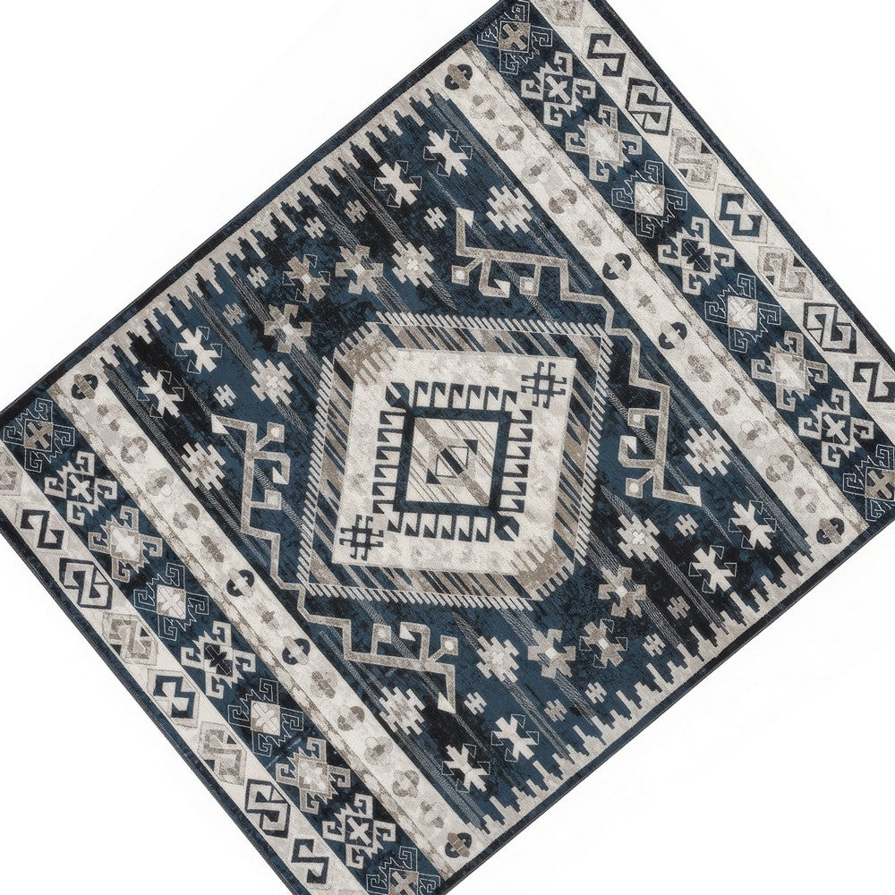 Jena 8x10 Extra Large Area Rug | Persian Geometric Design | Black Blue
