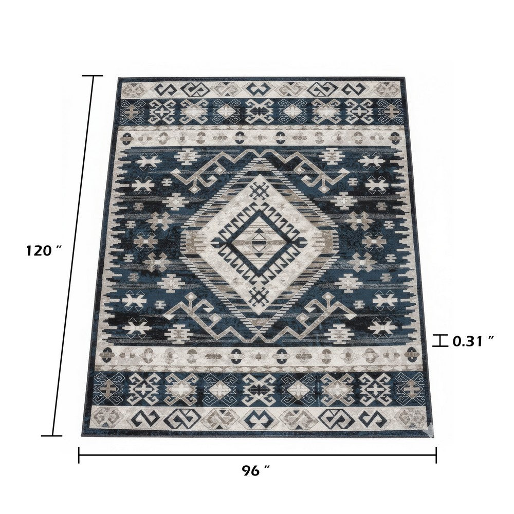 Jena 8x10 Extra Large Area Rug | Persian Geometric Design | Black Blue