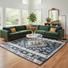Jena 8x10 Extra Large Area Rug | Persian Geometric Design | Black Blue