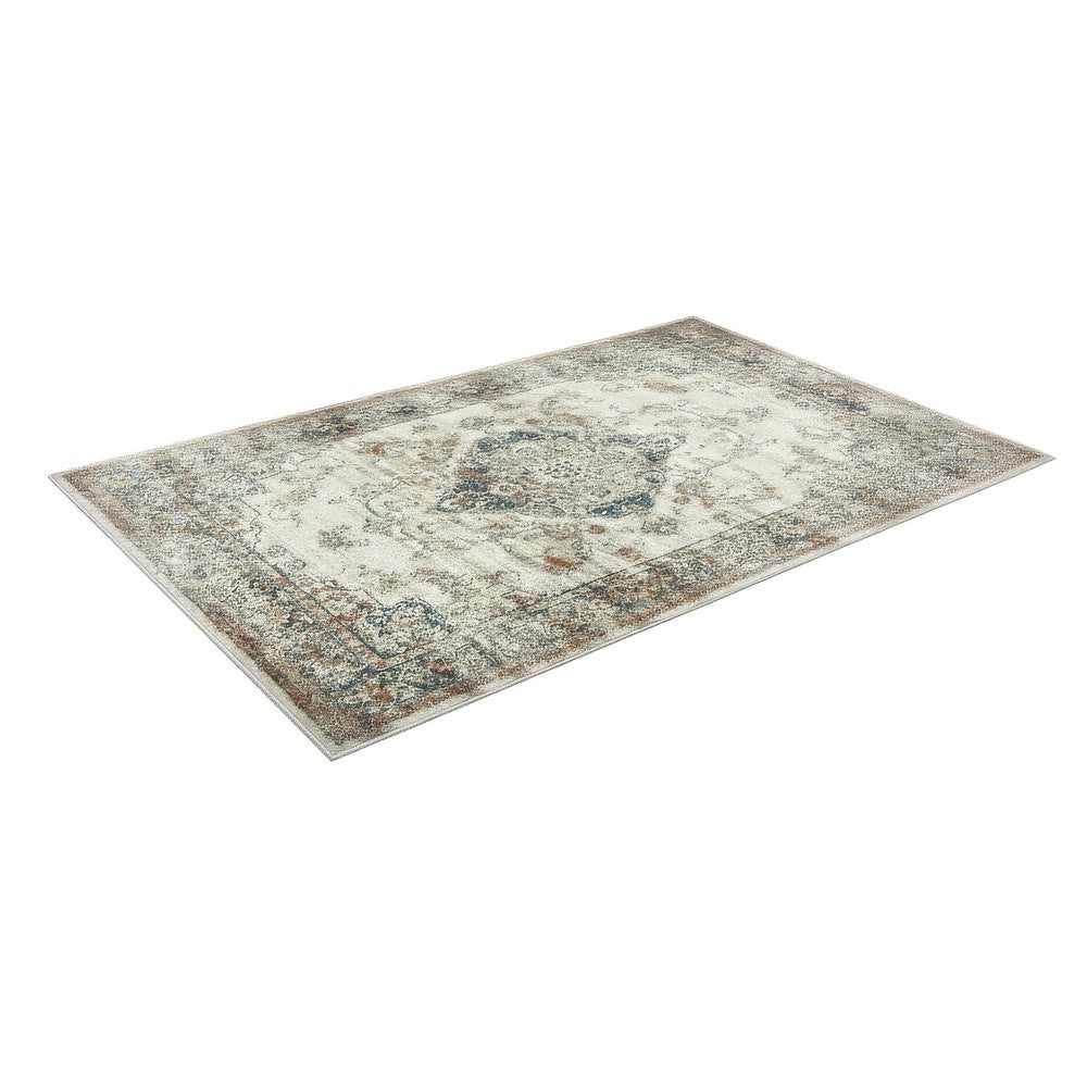 5x7 Classic Medium Area Rug | Blue Yellow Vintage Persian Floral Pattern
