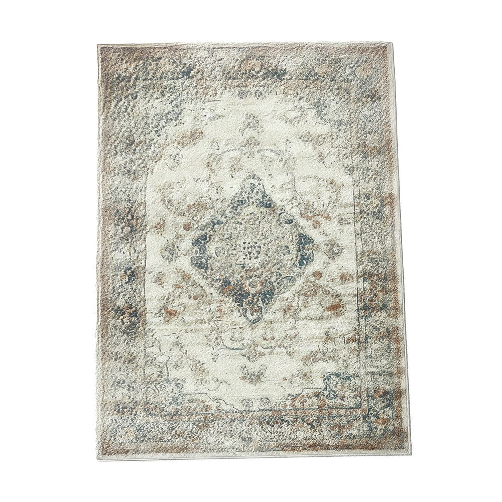 5x7 Classic Medium Area Rug | Blue Yellow Vintage Persian Floral Pattern