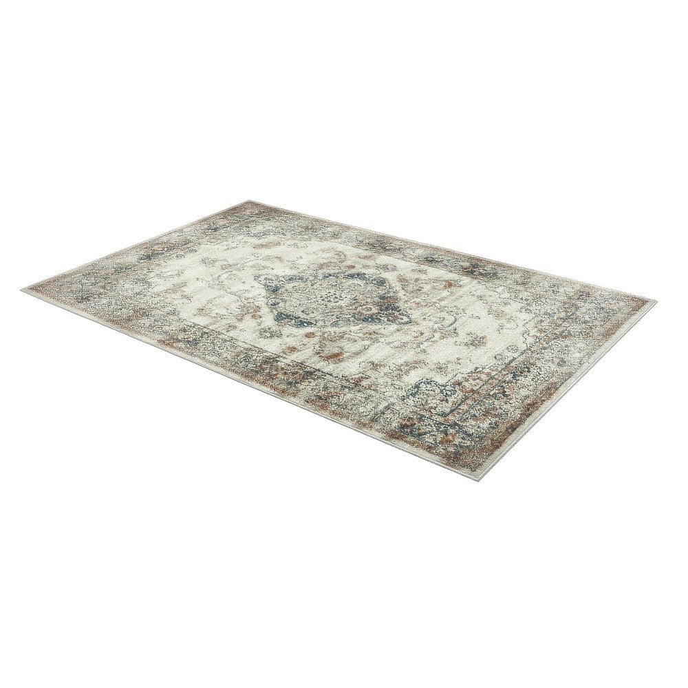 5x7 Classic Medium Area Rug | Blue Yellow Vintage Persian Floral Pattern