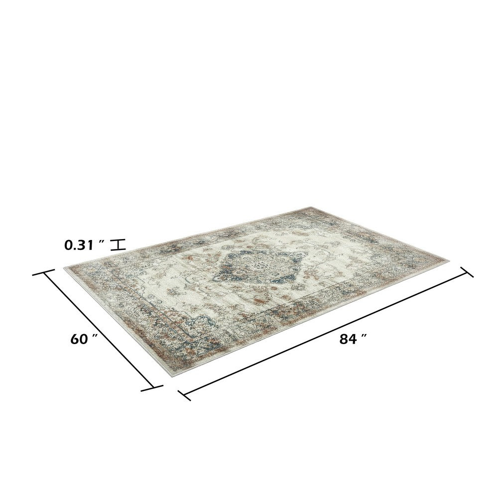 5x7 Classic Medium Area Rug | Blue Yellow Vintage Persian Floral Pattern
