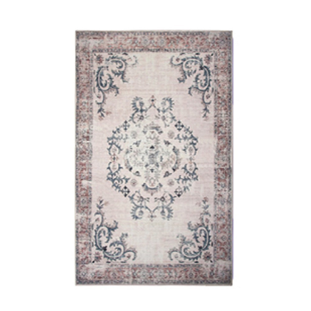 5x7 Vintage Medium Area Rug | Antique Brassy White Persian Floral Pattern