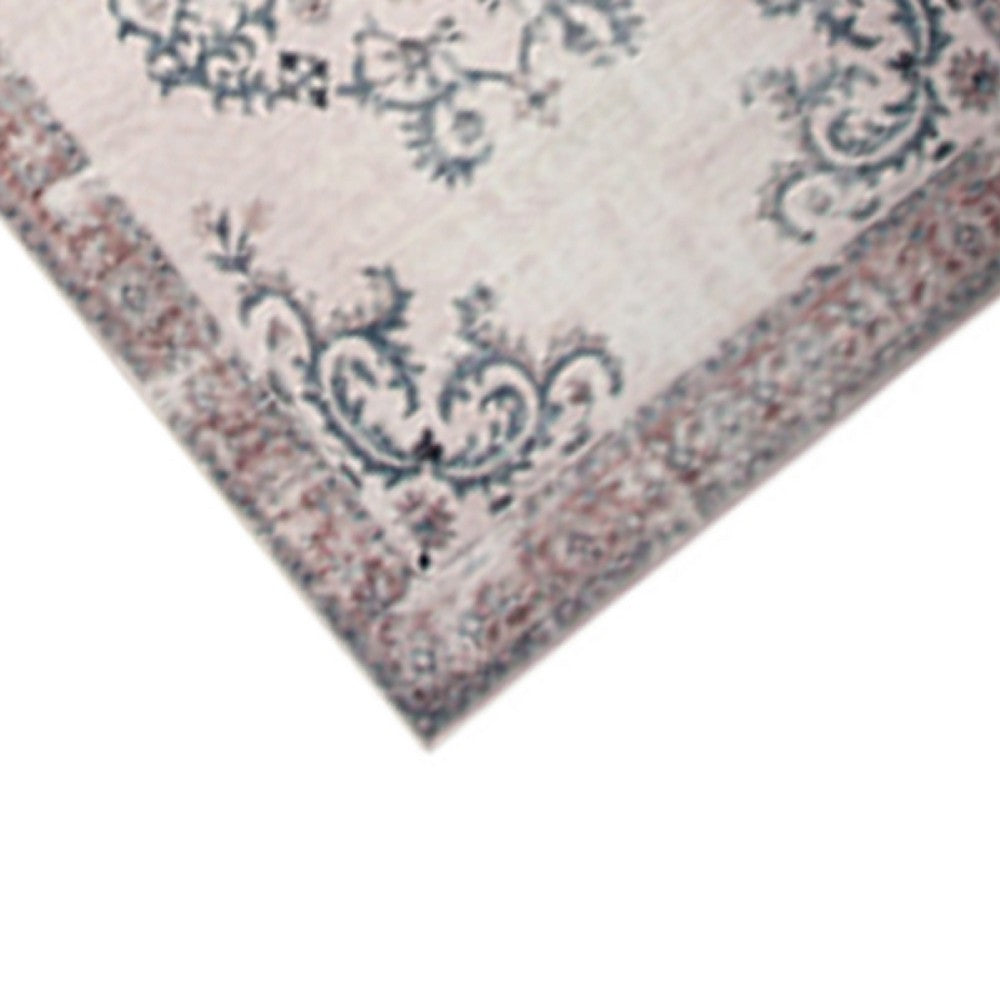 5x7 Vintage Medium Area Rug | Antique Brassy White Persian Floral Pattern