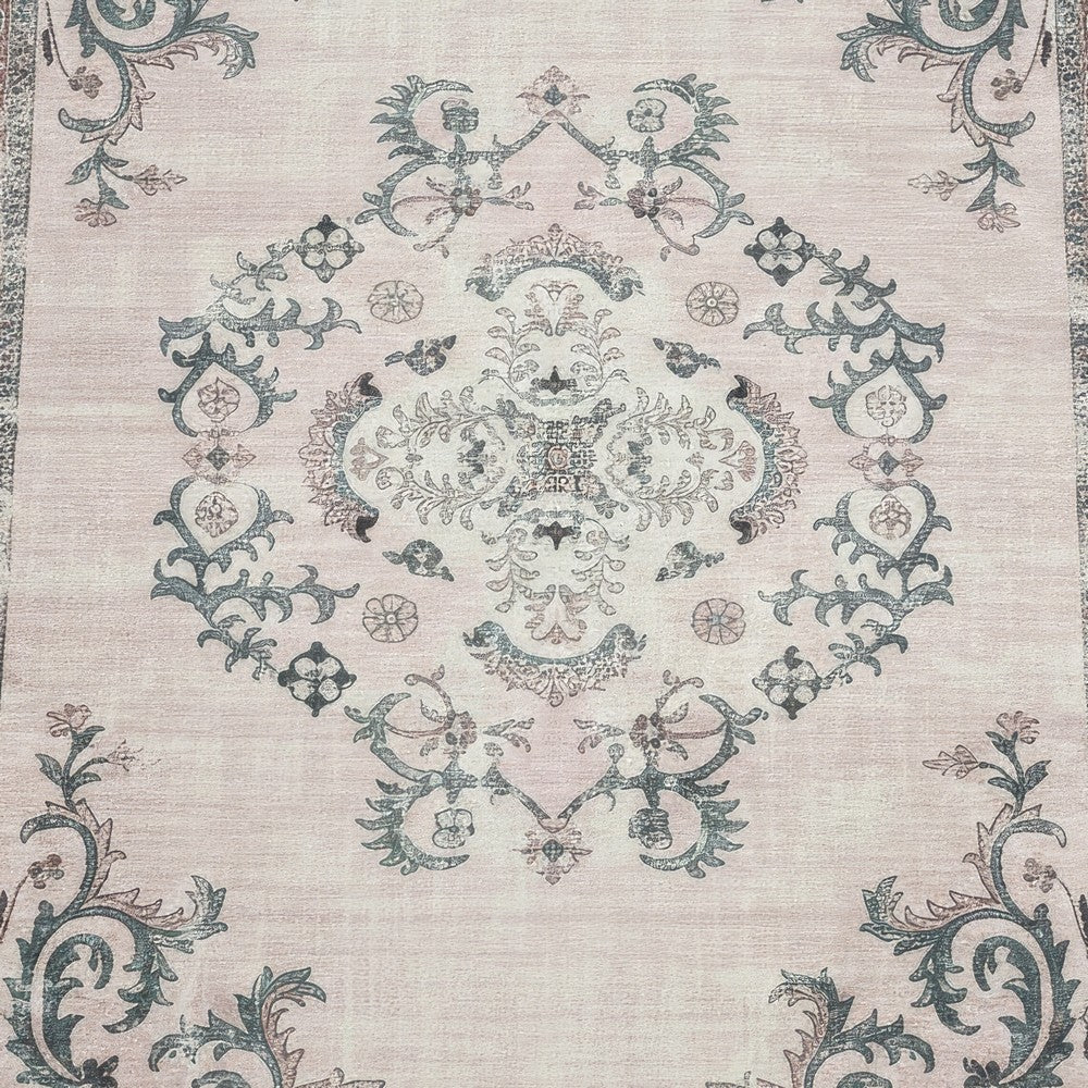 5x7 Vintage Medium Area Rug | Antique Brassy White Persian Floral Pattern