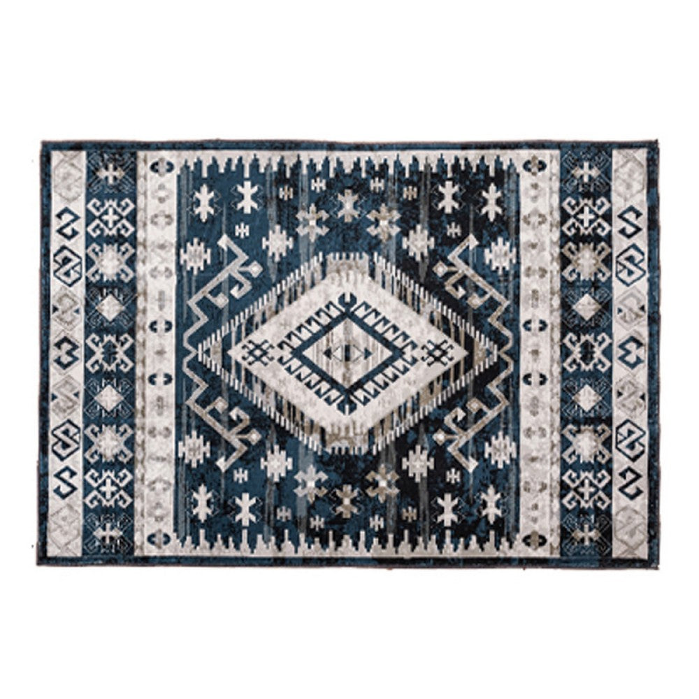 Jena 6x9 Large Area Rug | Persian Geometric Design | Modern Retro Black Blue