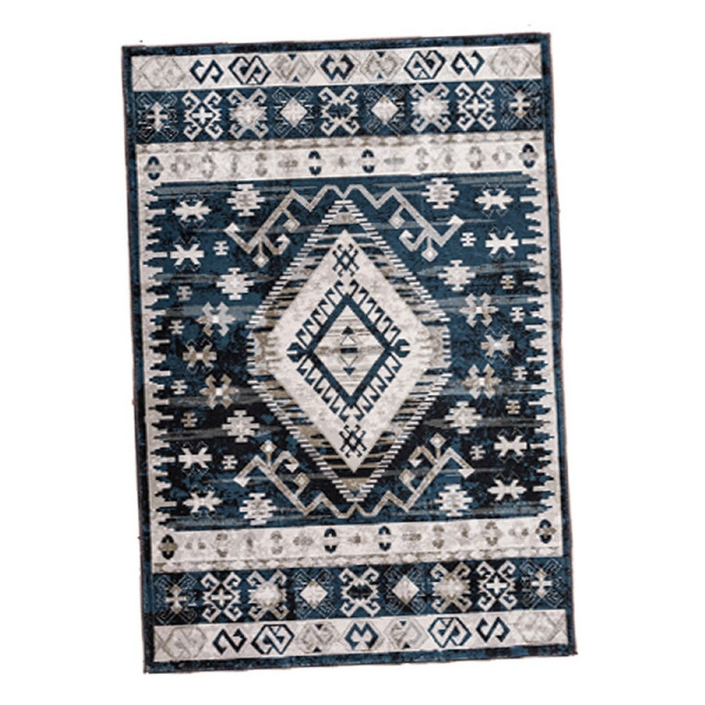 Jena 6x9 Large Area Rug | Persian Geometric Design | Modern Retro Black Blue