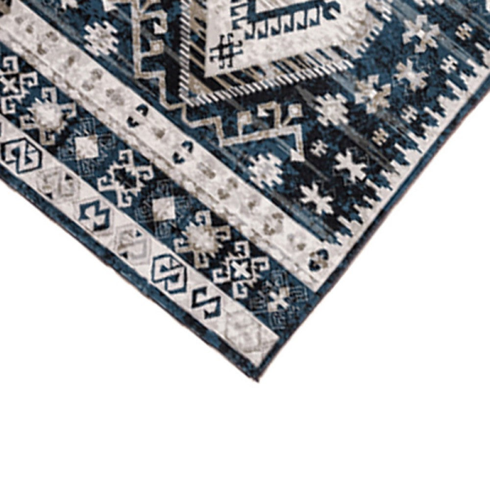 Jena 6x9 Large Area Rug | Persian Geometric Design | Modern Retro Black Blue