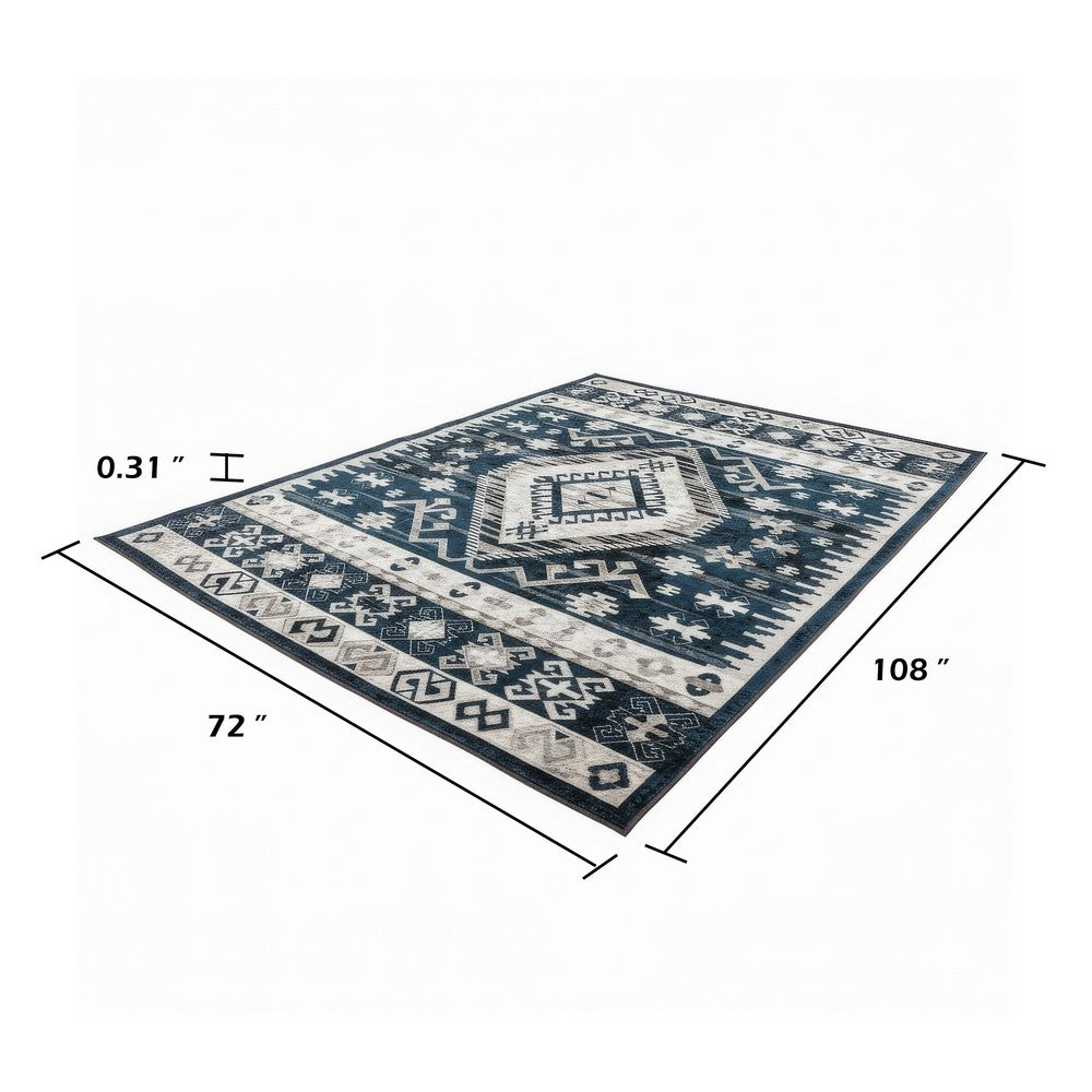 Jena 6x9 Large Area Rug | Persian Geometric Design | Modern Retro Black Blue