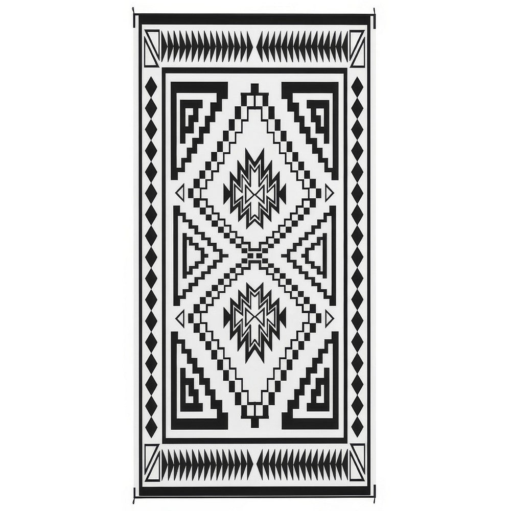 Lema 9x18 Ultra Large Area Outdoor Rug with Carrying Bag | Black & White
