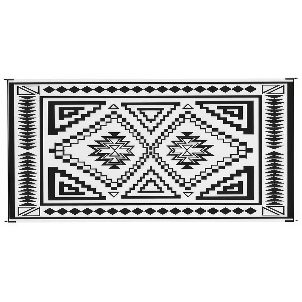 Lema 9x18 Ultra Large Area Outdoor Rug with Carrying Bag | Black & White