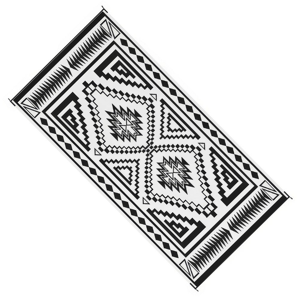 Lema 9x18 Ultra Large Area Outdoor Rug with Carrying Bag | Black & White