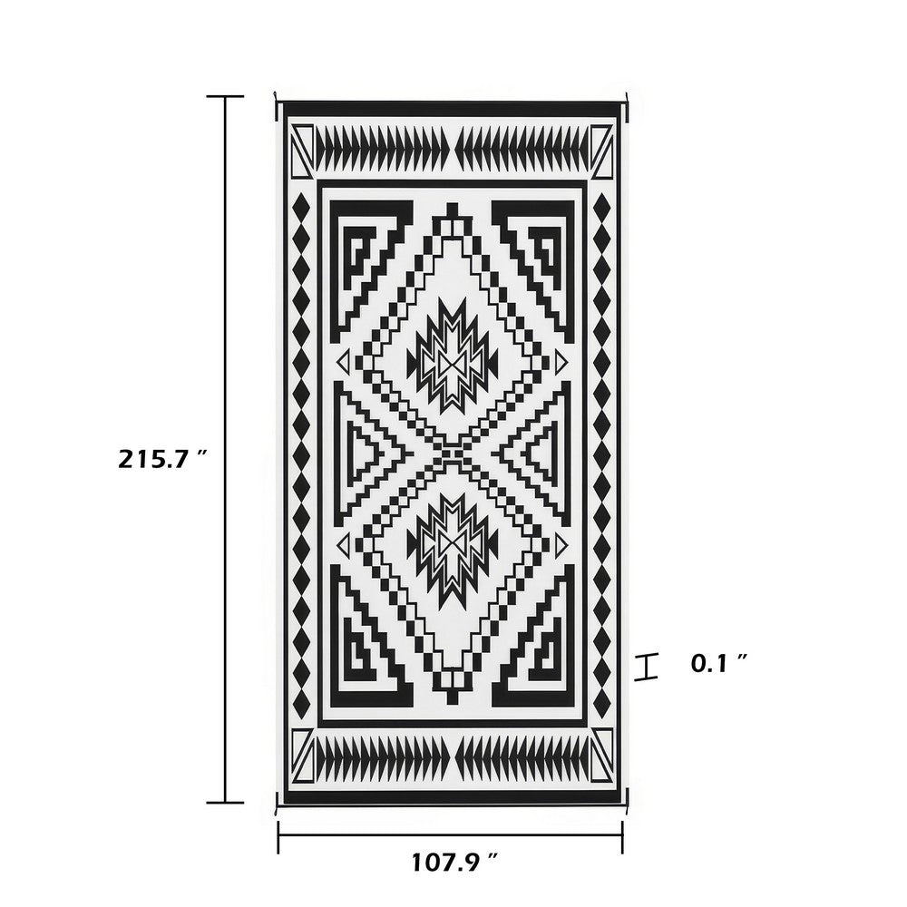 Lema 9x18 Ultra Large Area Outdoor Rug with Carrying Bag | Black & White