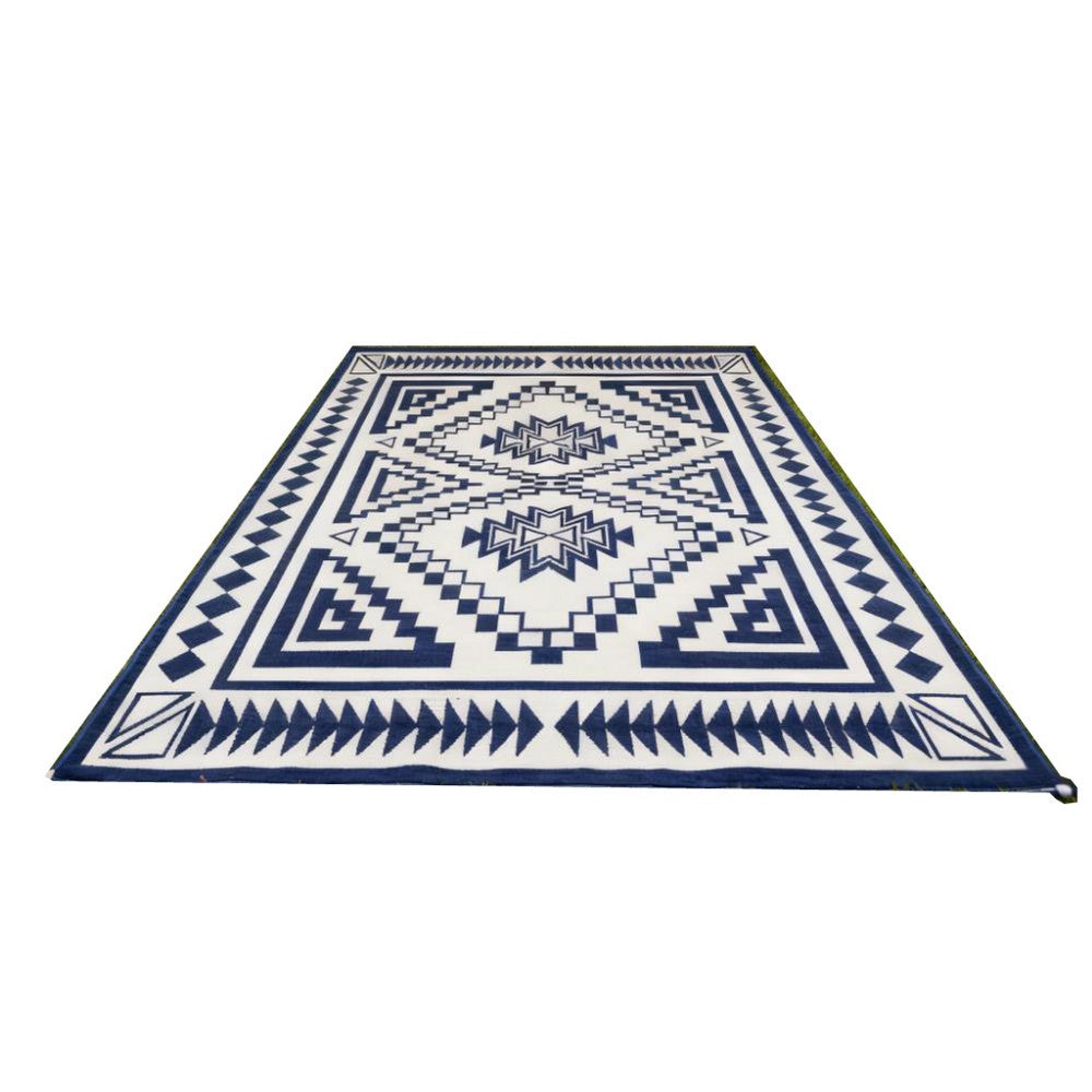Lema 9x18 Ultra Large Area Patio Rug with Carrying Bag | Blue & White