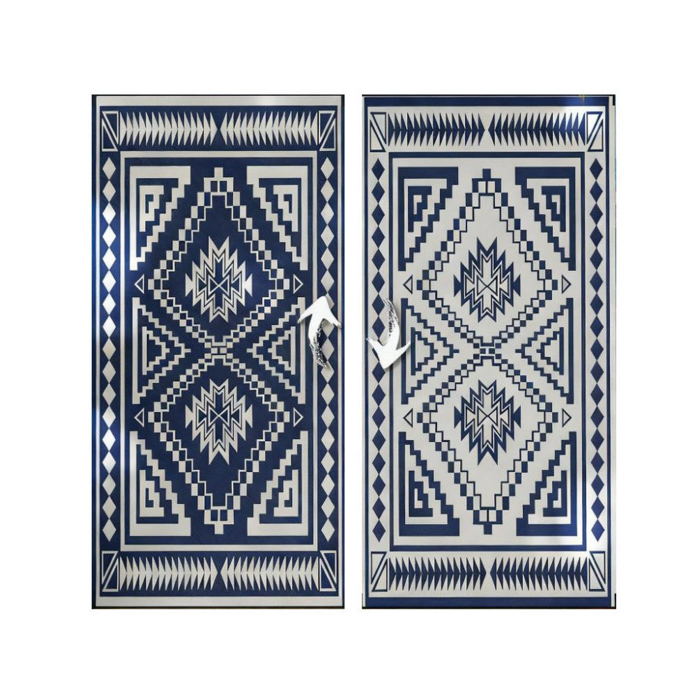 Lema 9x18 Ultra Large Area Patio Rug with Carrying Bag | Blue & White