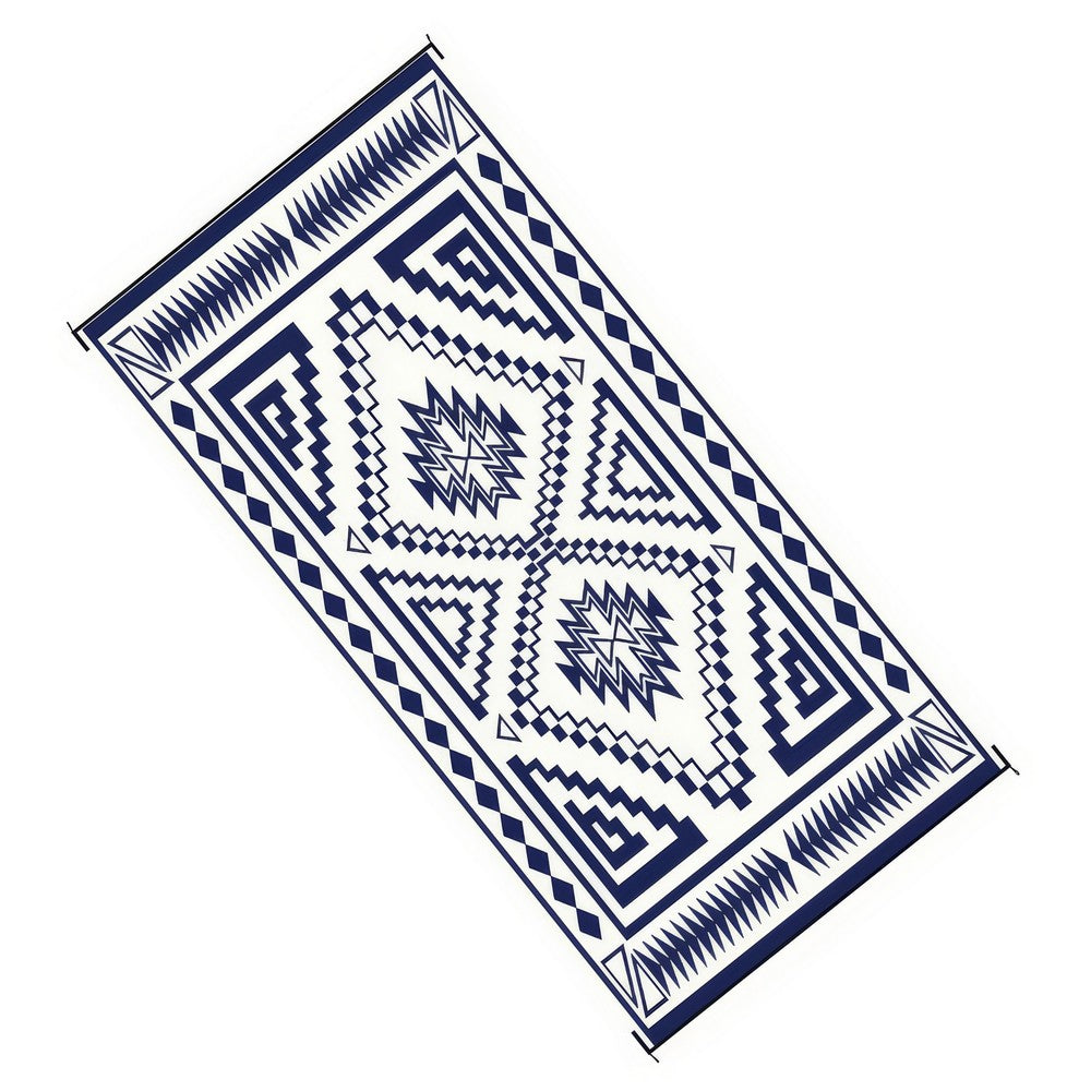 Lema 9x18 Ultra Large Area Patio Rug with Carrying Bag | Blue & White