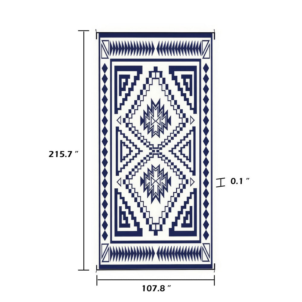 Lema 9x18 Ultra Large Area Patio Rug with Carrying Bag | Blue & White