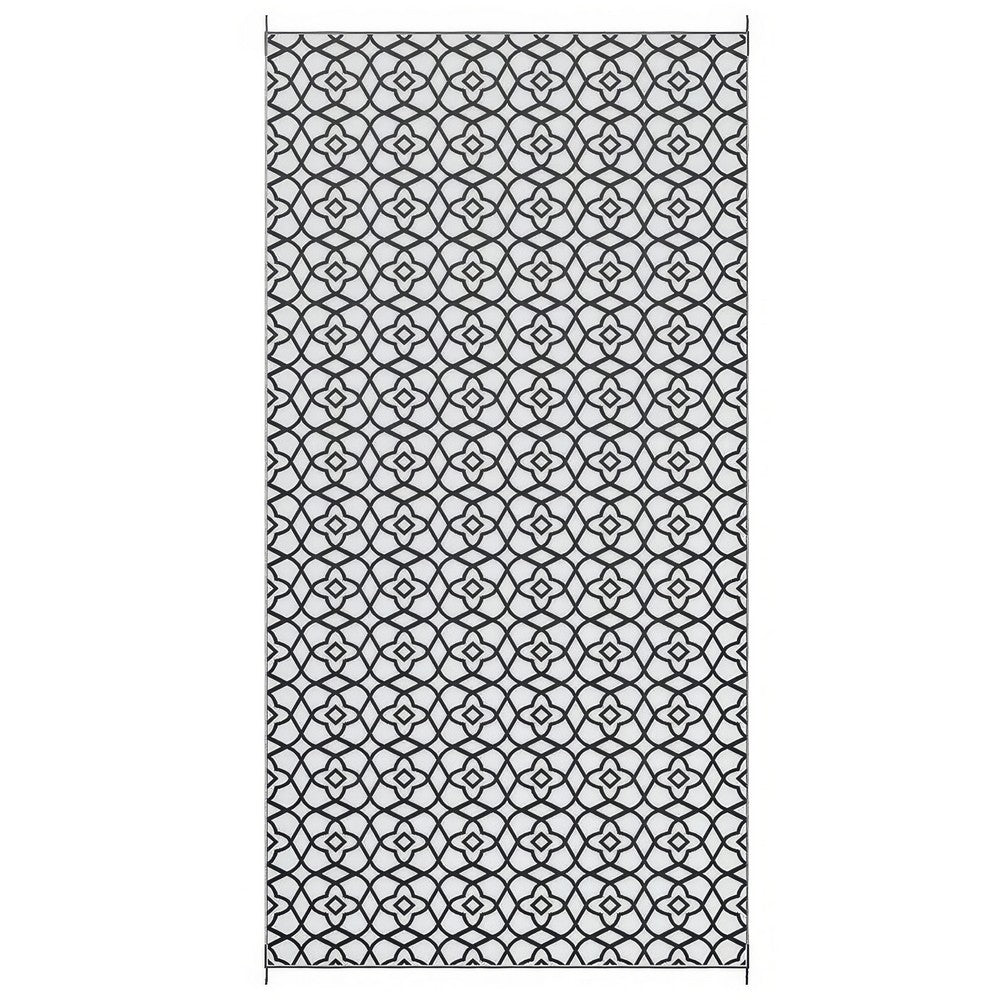 9x18 Ultra Large Outdoor Rug | Black & White Reversible Clover Pattern