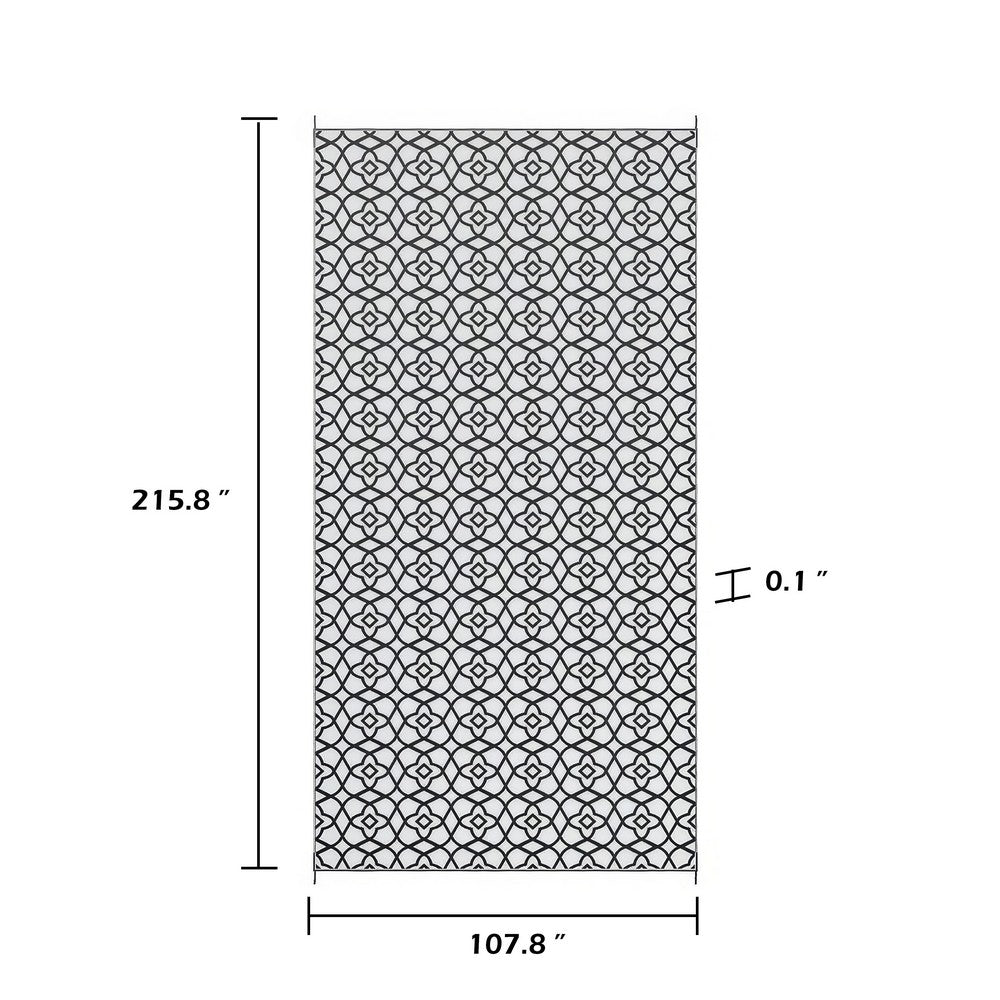 9x18 Ultra Large Outdoor Rug | Black & White Reversible Clover Pattern