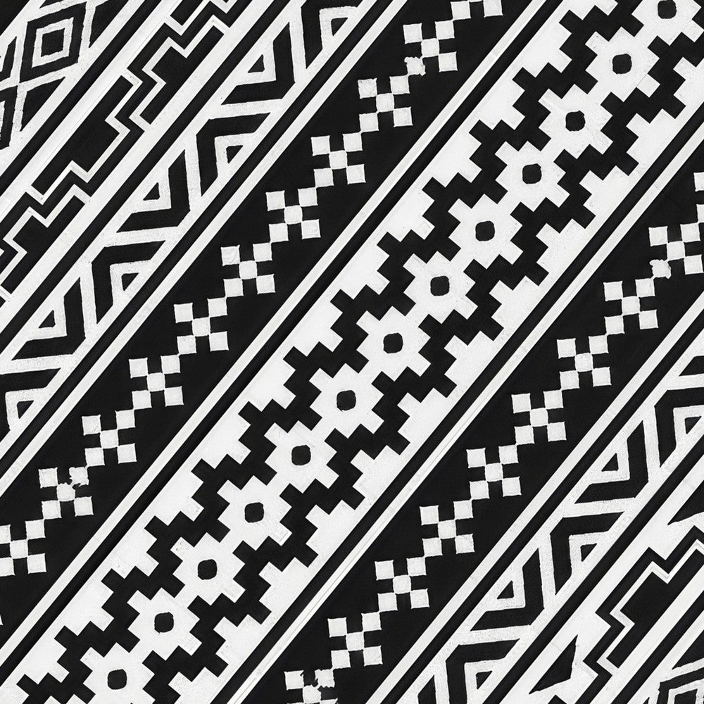 Mez 6x9 Medium Outdoor Rug | Black White Bohemian Geometric Pattern w Bag