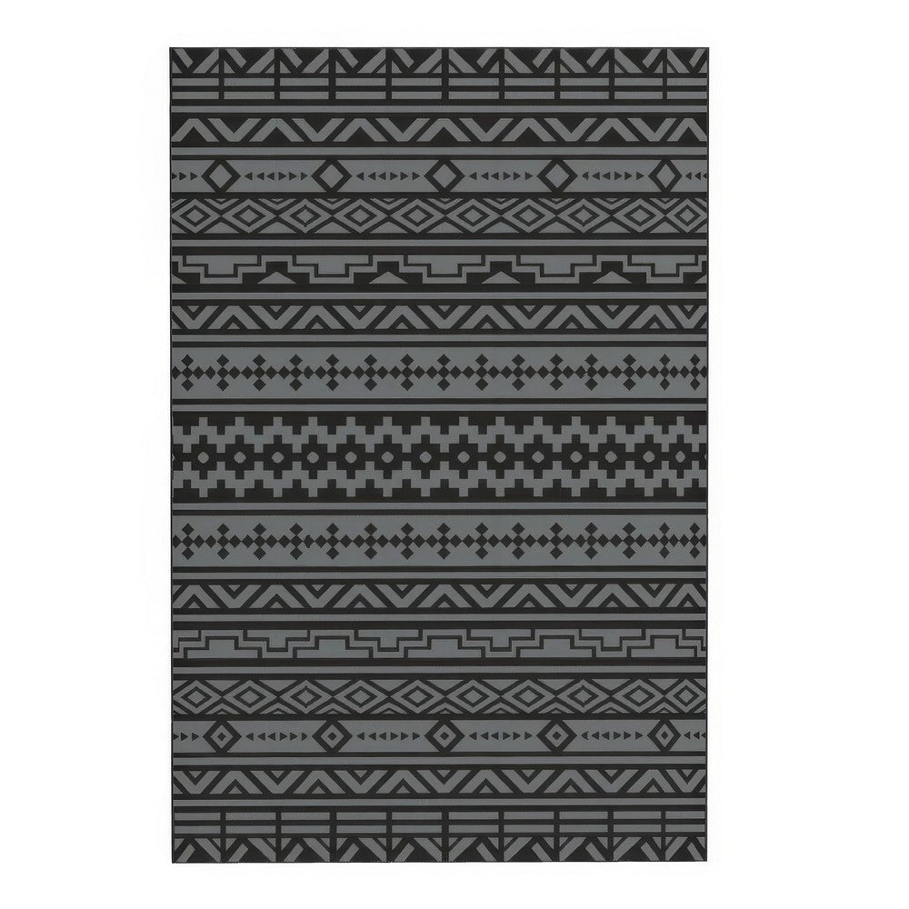 Mez 6x9 Medium Area Outdoor Rug | Black Gray Bohemian Geometric Pattern