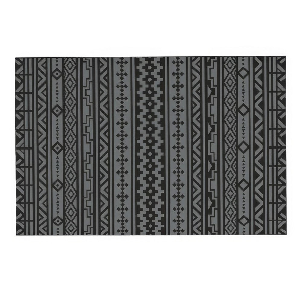 Mez 6x9 Medium Area Outdoor Rug | Black Gray Bohemian Geometric Pattern