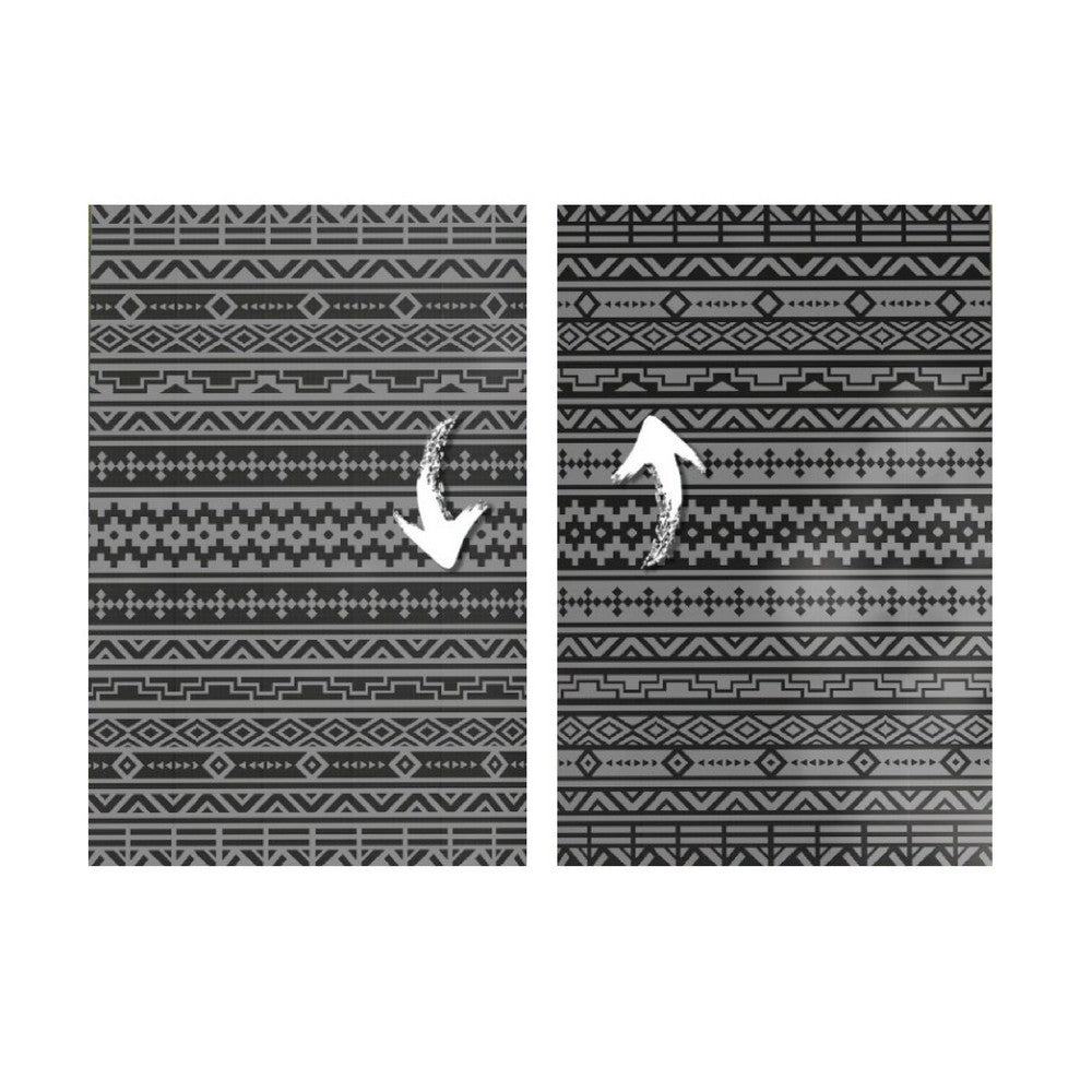 Mez 6x9 Medium Area Outdoor Rug | Black Gray Bohemian Geometric Pattern