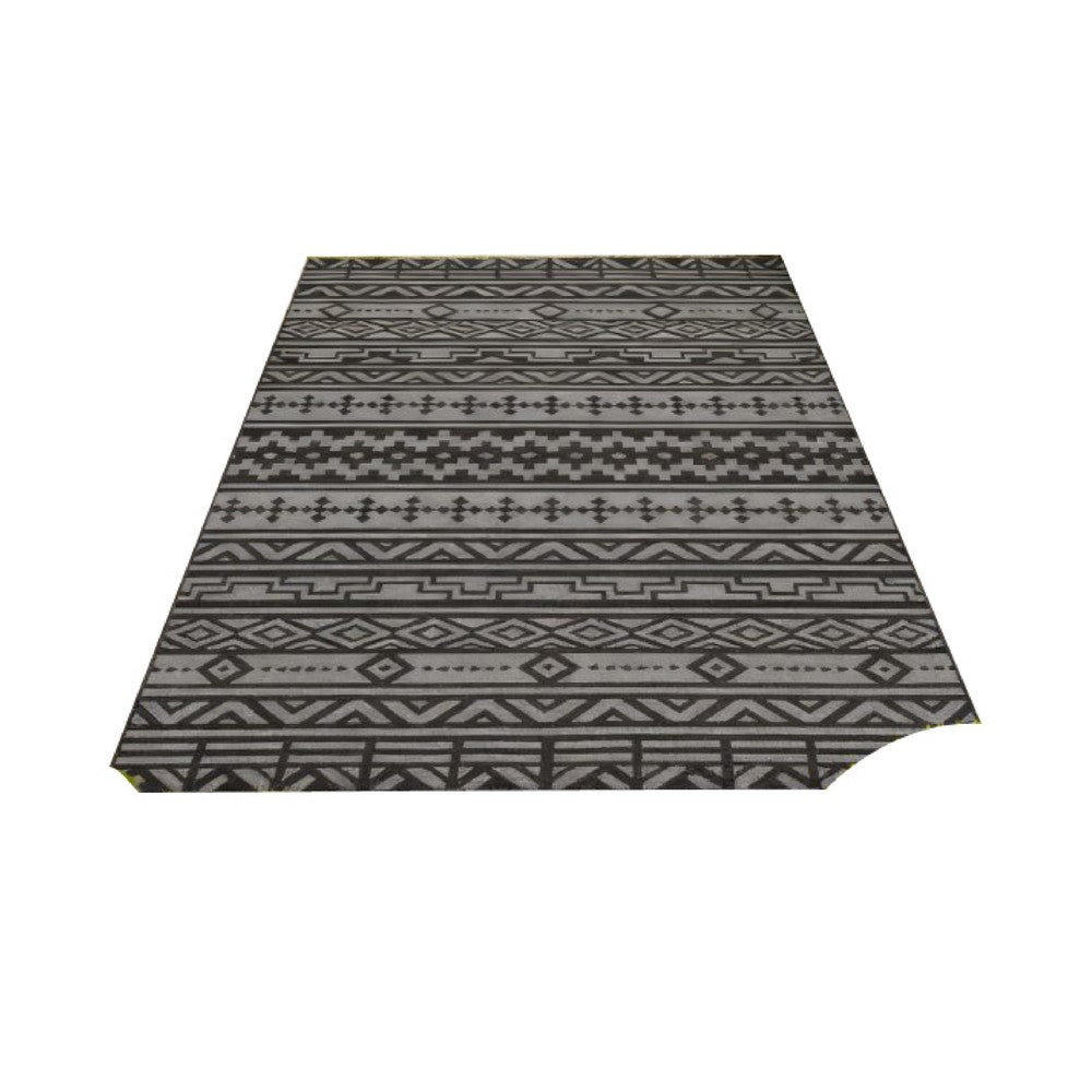 Mez 6x9 Medium Area Outdoor Rug | Black Gray Bohemian Geometric Pattern