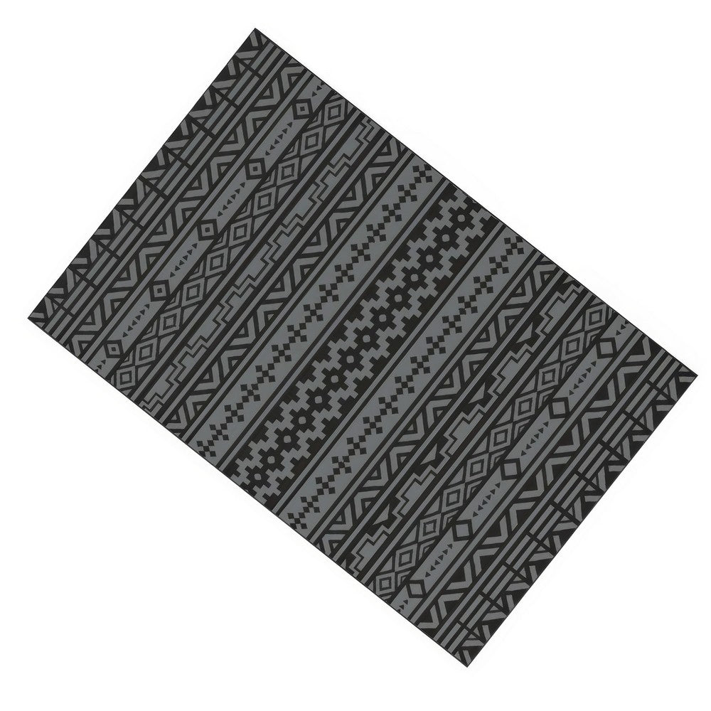 Mez 6x9 Medium Area Outdoor Rug | Black Gray Bohemian Geometric Pattern