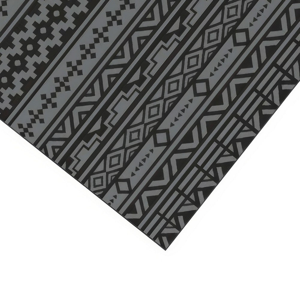 Mez 6x9 Medium Area Outdoor Rug | Black Gray Bohemian Geometric Pattern