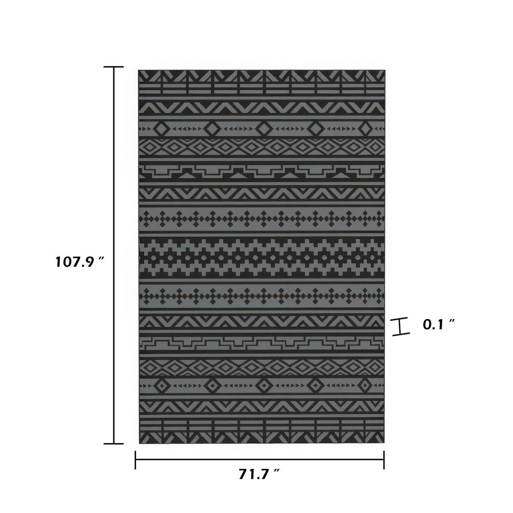 Mez 6x9 Medium Area Outdoor Rug | Black Gray Bohemian Geometric Pattern