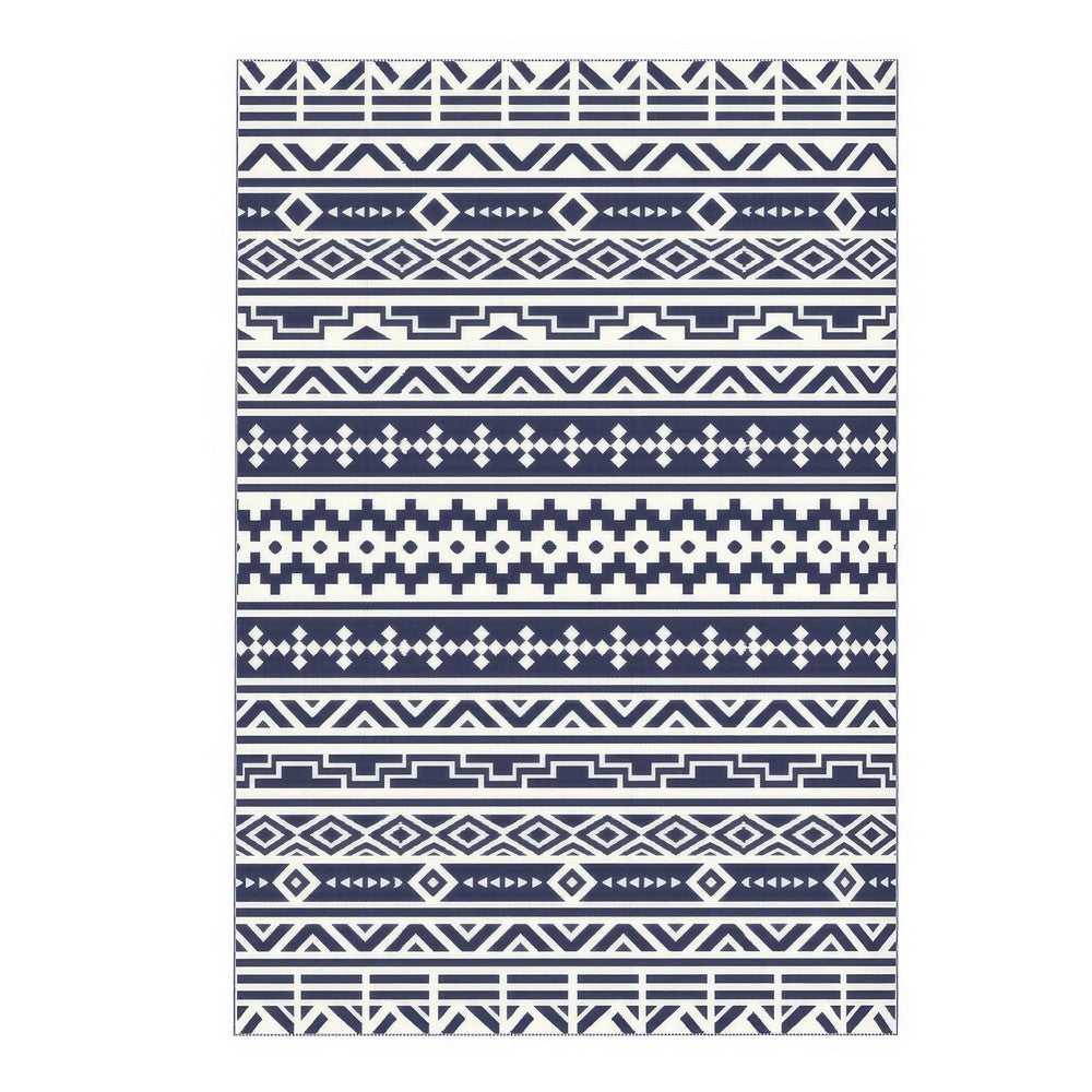 Mez 6x9 Medium Area Outdoor Rug | White Blue Geometric, Picnic Rug in Bag