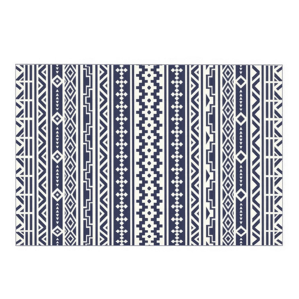 Mez 6x9 Medium Area Outdoor Rug | White Blue Geometric, Picnic Rug in Bag