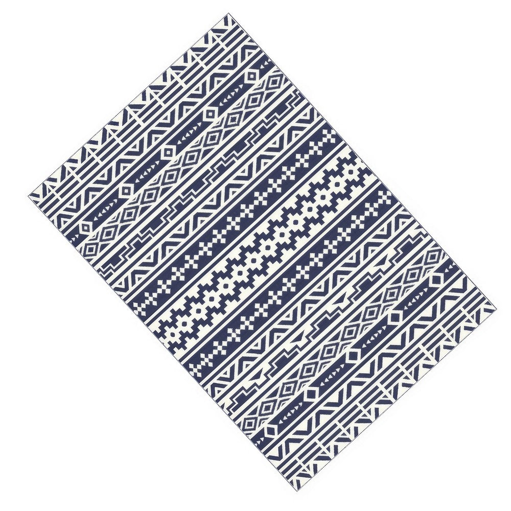 Mez 6x9 Medium Area Outdoor Rug | White Blue Geometric, Picnic Rug in Bag