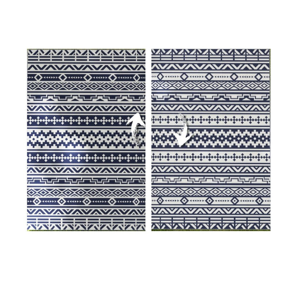 Mez 6x9 Medium Area Outdoor Rug | White Blue Geometric, Picnic Rug in Bag