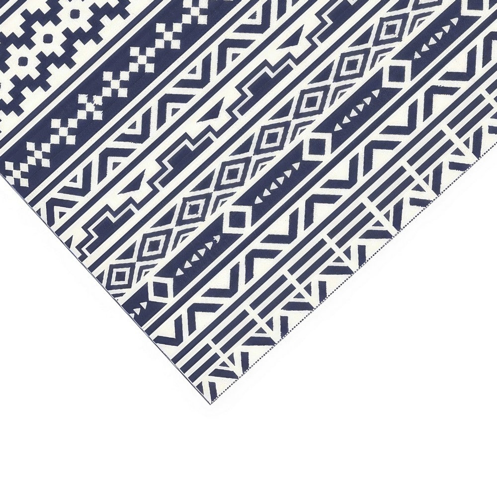 Mez 6x9 Medium Area Outdoor Rug | White Blue Geometric, Picnic Rug in Bag