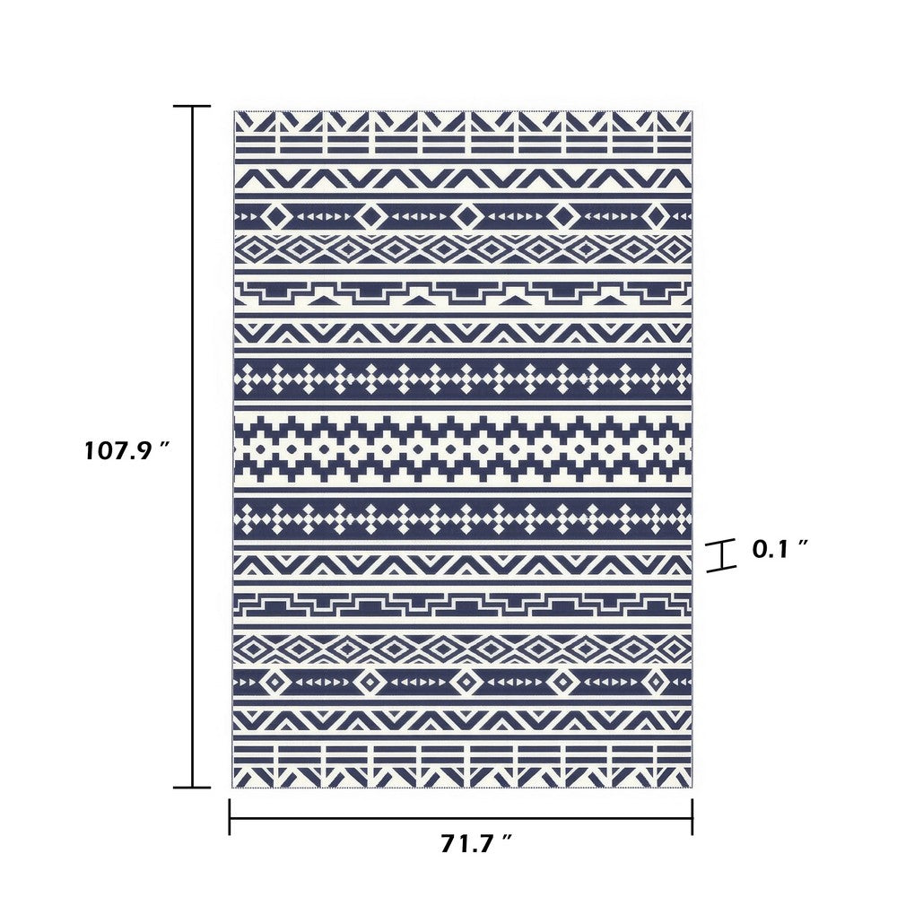 Mez 6x9 Medium Area Outdoor Rug | White Blue Geometric, Picnic Rug in Bag
