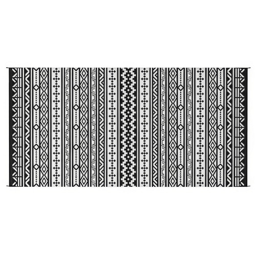 Mez 9x18 Ultra Large Outdoor Rug | Black White Bohemian Geometric Pattern