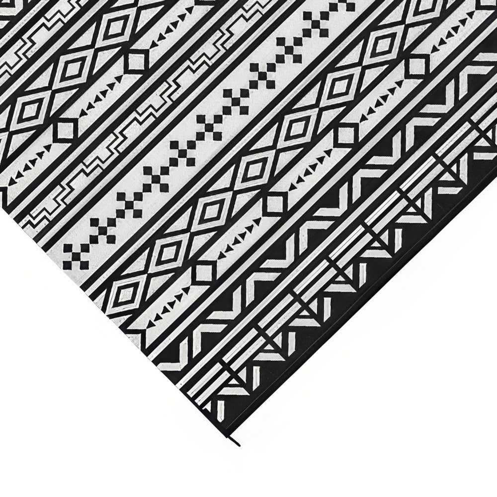 Mez 9x18 Ultra Large Outdoor Rug | Black White Bohemian Geometric Pattern