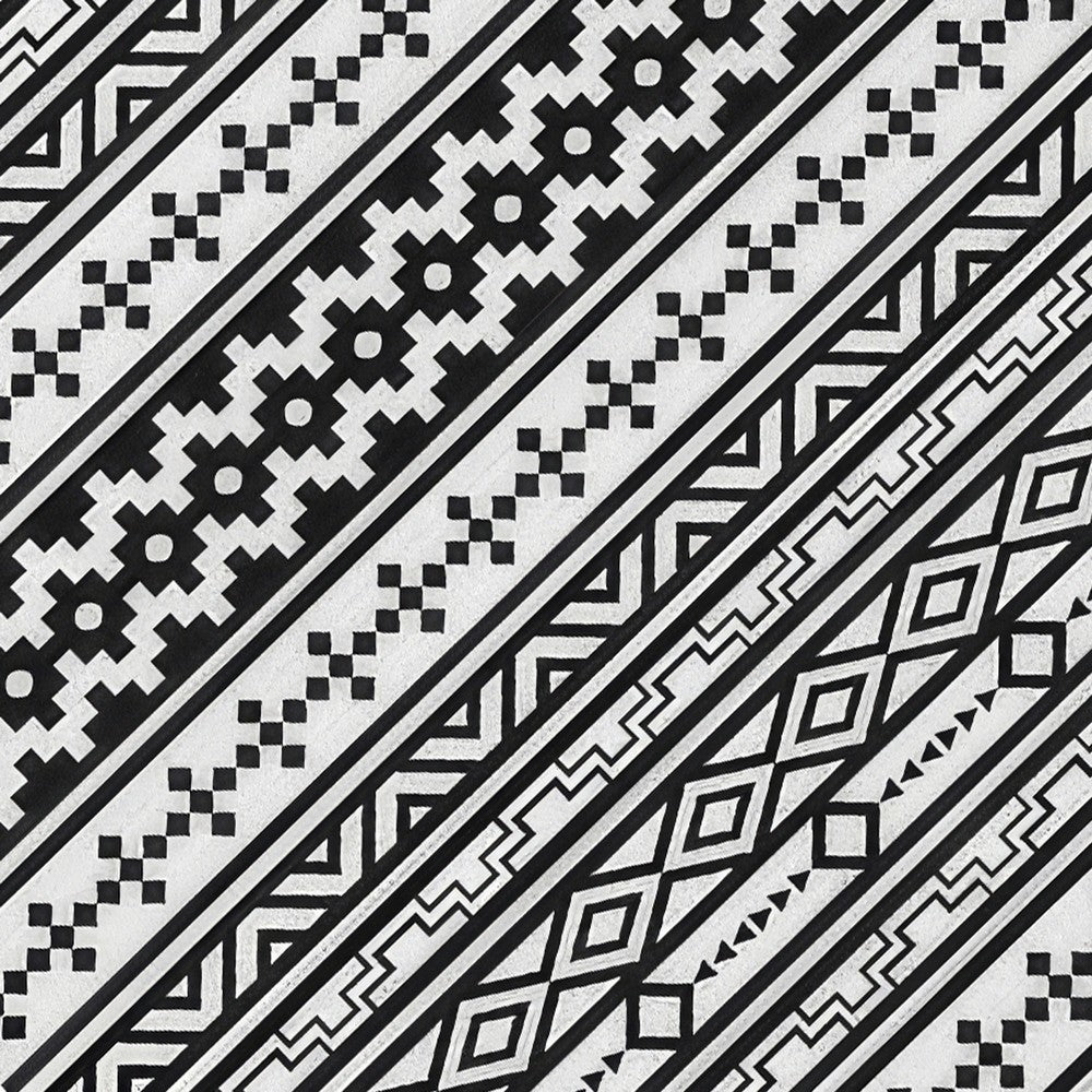 Mez 9x18 Ultra Large Outdoor Rug | Black White Bohemian Geometric Pattern