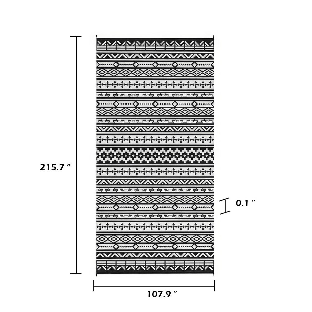 Mez 9x18 Ultra Large Outdoor Rug | Black White Bohemian Geometric Pattern