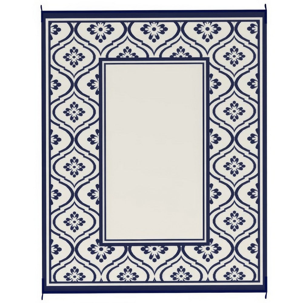 8x10 Large Area Outdoor Rug with Carrying Bag | Blue White Gourd Border