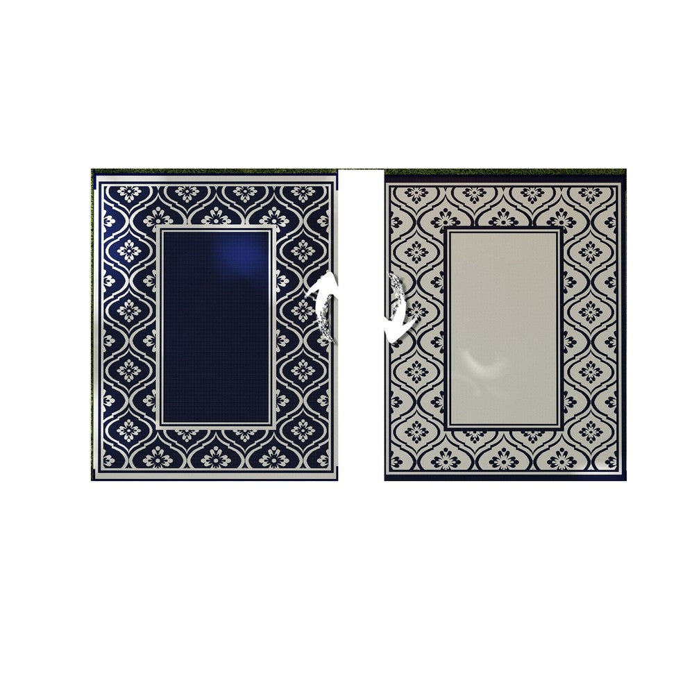 8x10 Large Area Outdoor Rug with Carrying Bag | Blue White Gourd Border