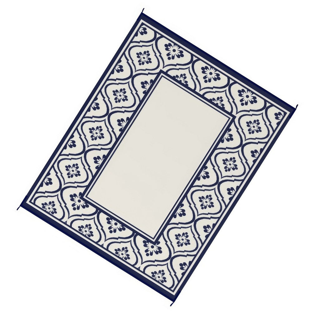8x10 Large Area Outdoor Rug with Carrying Bag | Blue White Gourd Border