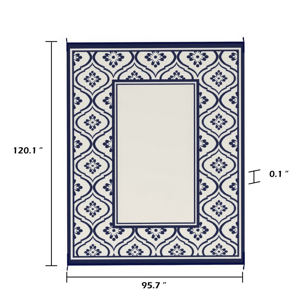 8x10 Large Area Outdoor Rug with Carrying Bag | Blue White Gourd Border