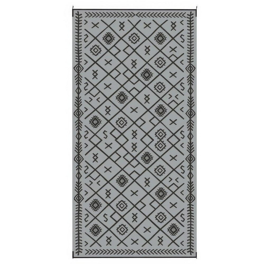 Kexy 9x18 Ultra Large Outdoor Rug with Carrying Bag | Black Gray Geometric