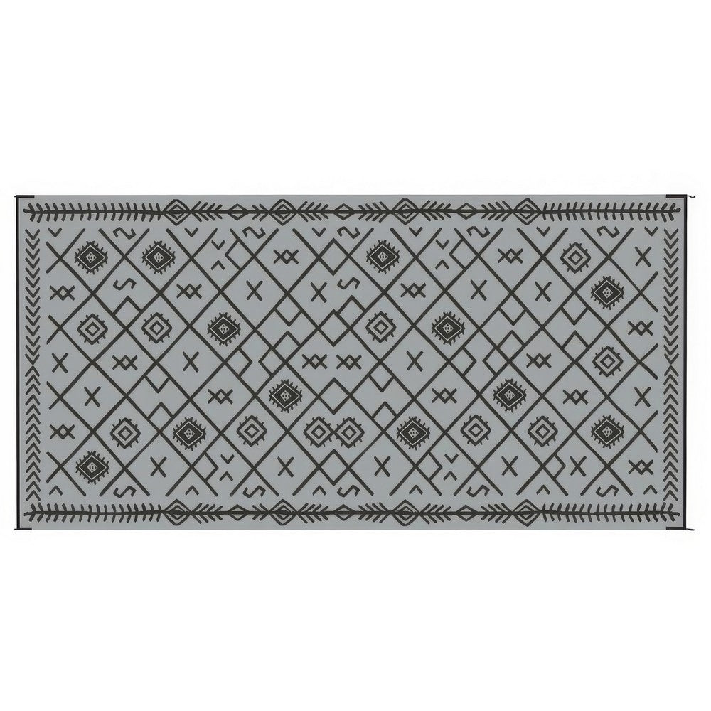 Kexy 9x18 Ultra Large Outdoor Rug with Carrying Bag | Black Gray Geometric