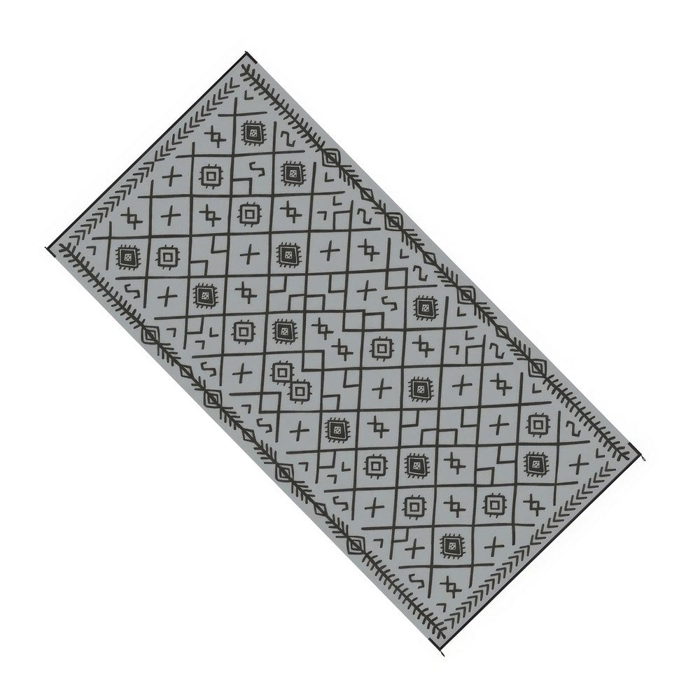 Kexy 9x18 Ultra Large Outdoor Rug with Carrying Bag | Black Gray Geometric